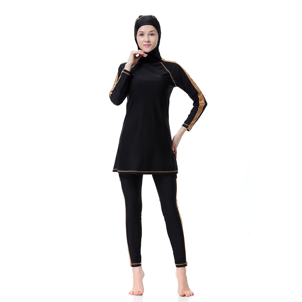 CaptainSwim Damen Bescheiden Badeanzüge Muslim Voll Abdeckung Badeanzug islamische Beachwear (Schwarz, Int'l-XL Höhe(165-175cm))