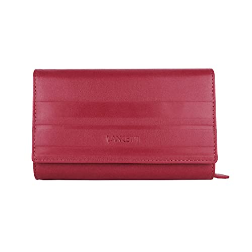 Lancetti Damen-Geldbörse aus echtem Leder, geräumig mit Geschenkbox, Rot 30