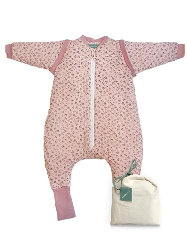 molis&co. Baby-schlafsack mit Füßen, abnehmbare Ärmel und Socken. 2.5 TOG. Größe: 90 cm (3 Jahre). Ideal für die Übergangszeit und den Winter. Misty Rose. 100% Baumwolle (OEKO-TEX 100).