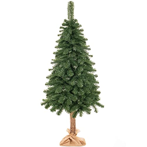 SPRINGOS Weihnachtsbaum künstlicher Kiefer-Baum mit Naturstamm 160 cm Detailgetreu Premium Qualität Christbaum inkl. Ständer und Jutestoff