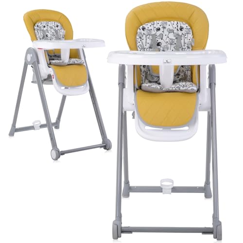 Lorelli Kinderhochstuhl PARTY Rollen Höhe Lehne Fußstütze Tisch sind einstellbar, Farbe:gelb