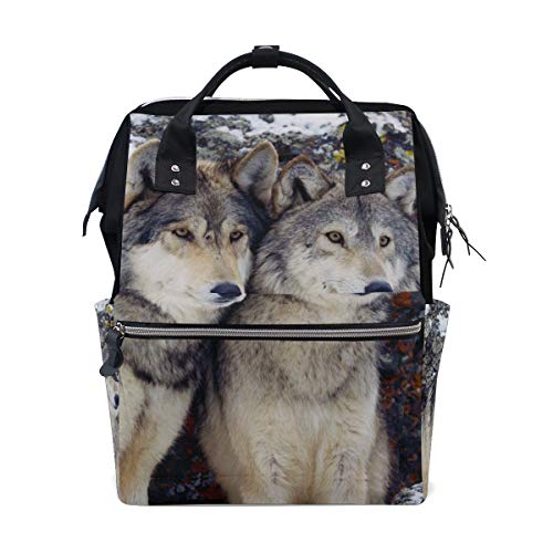 FANTAZIO Mummy Bag Rucksack Zwei Wölfe Schultasche