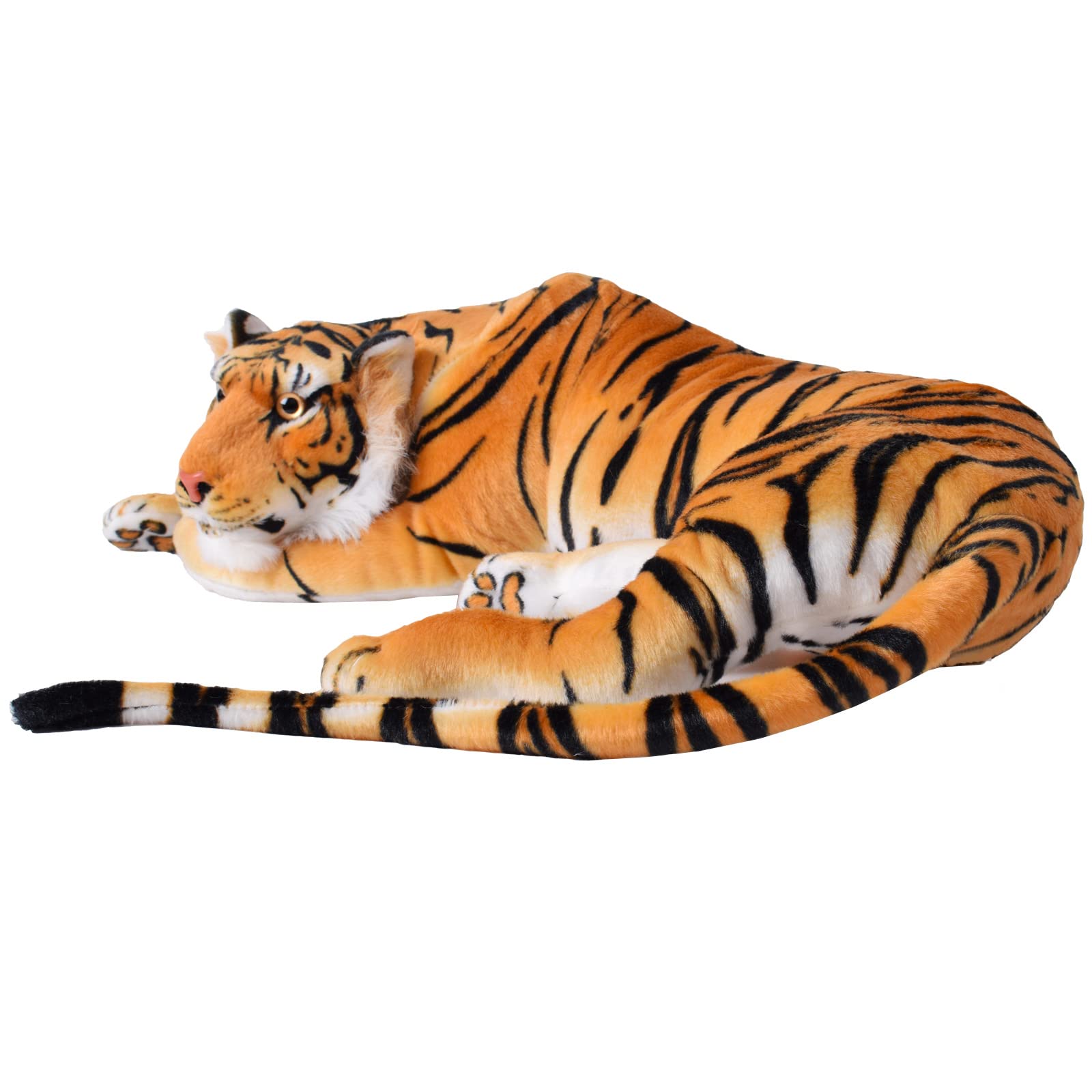 TE-Trend Tiger Kuscheltier XXL, EIN 80cm großes Plüschtier zum Dekorieren und Spielen das mit Seiner liegenden Haltung in Jede Umgebung passt.