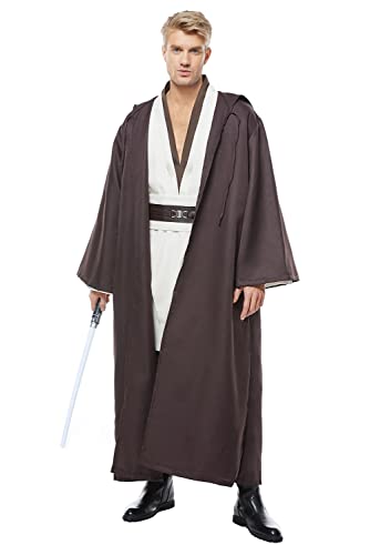 Star Wars Yoda Jedi Obi Wan Kenobi Cospaly Kostüm Tunika Herren Mantel Weiß, Braun/Beige, X-Small