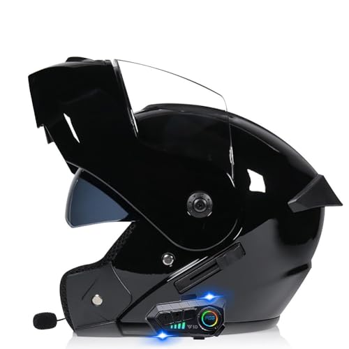 RHBDDHV Motorradhelm mit Bluetooth Motorrad Klapphelm ECE Zertifizierter mit Anti-Fog-Doppelvisier Integralhelm Sturzhelm mit Mikrofon für Automatische Antwort Moped Helm für Herren Damen