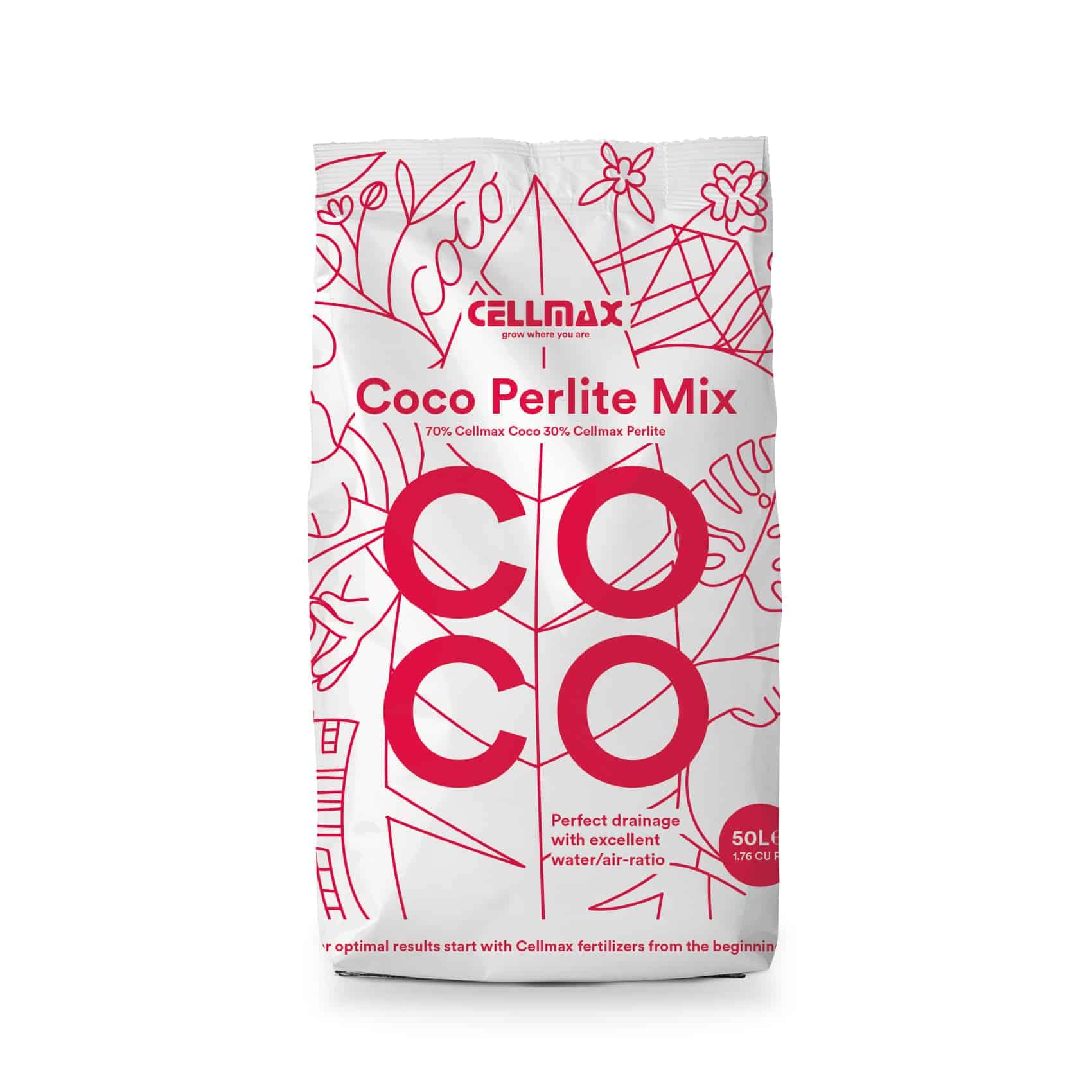 Cellmax Coco Perlite Mix | Kokosnusserde mit Perlite für eine luftige Struktur | 50L