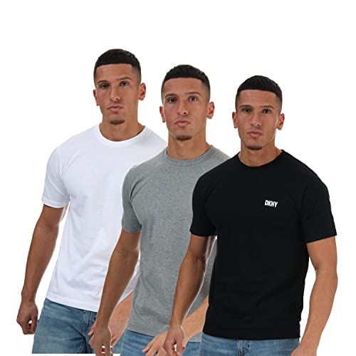 DKNY Herren 3er Pack 100% Baumwolle Designer Loungewear Kurzarm T-Shirt, Schwarz/Weiß/Grau meliert, S Kurz
