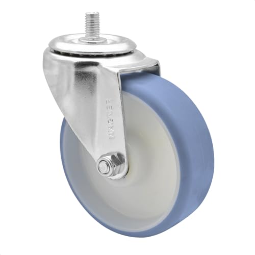 WAGNER Soft-Lenkrolle - Durchmesser Ø 100 mm, Bauhöhe 100 mm, Stahl verzinkt, blau/weiß, Platte mit Gewinde M10x17, Tragkraft 80 kg - 04021001