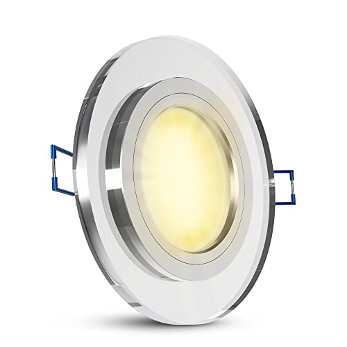 LED Einbaustrahler super flach Einbautiefe nur 15mm aus klarem Glas rund mit fourSTEP LED Modul dimmbar ohne dimmer 5W warmweiß