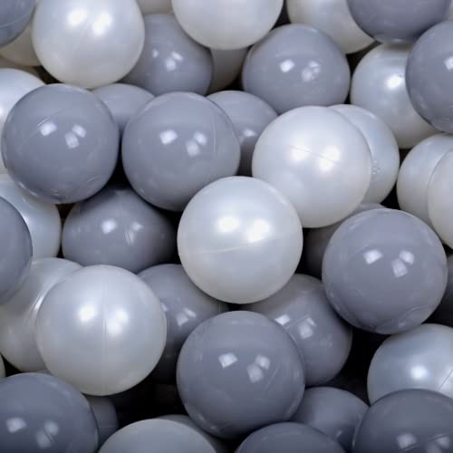 MEOWBABY 200 ∅ 7Cm Kinder Bälle Spielbälle Für Bällebad Baby Plastikbälle Made In EU Weiße Perle/Grau