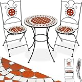 tectake® Terracotta Mosaik Bistroset, Beistelltisch rund mit 2X Stuhl, Balkonmöbel und Balkon Deko, Gartenmöbel, Terrassen Möbel Gartentisch mit Stühlen, wetterfest - braun