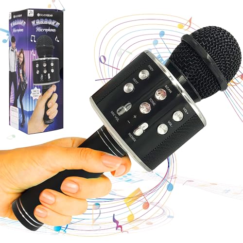 Silvergear® Karaoke Mikrofon mit Echo | Bluetooth Microfon Kabellos | Mädchen & Jungen Geschenk Kindergeburtstag | Stimmenverzerrer, Smartphone connection, Radio, Recorder, Selfie Knopf & Lautsprecher
