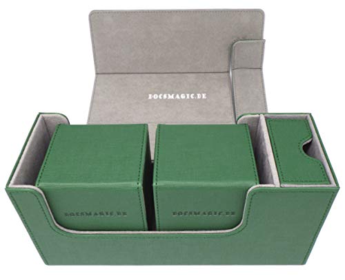 docsmagic.de Premium Magnetic Tray Long Box Dark Green Small + 2 Flip Boxes - Dunkelgrün