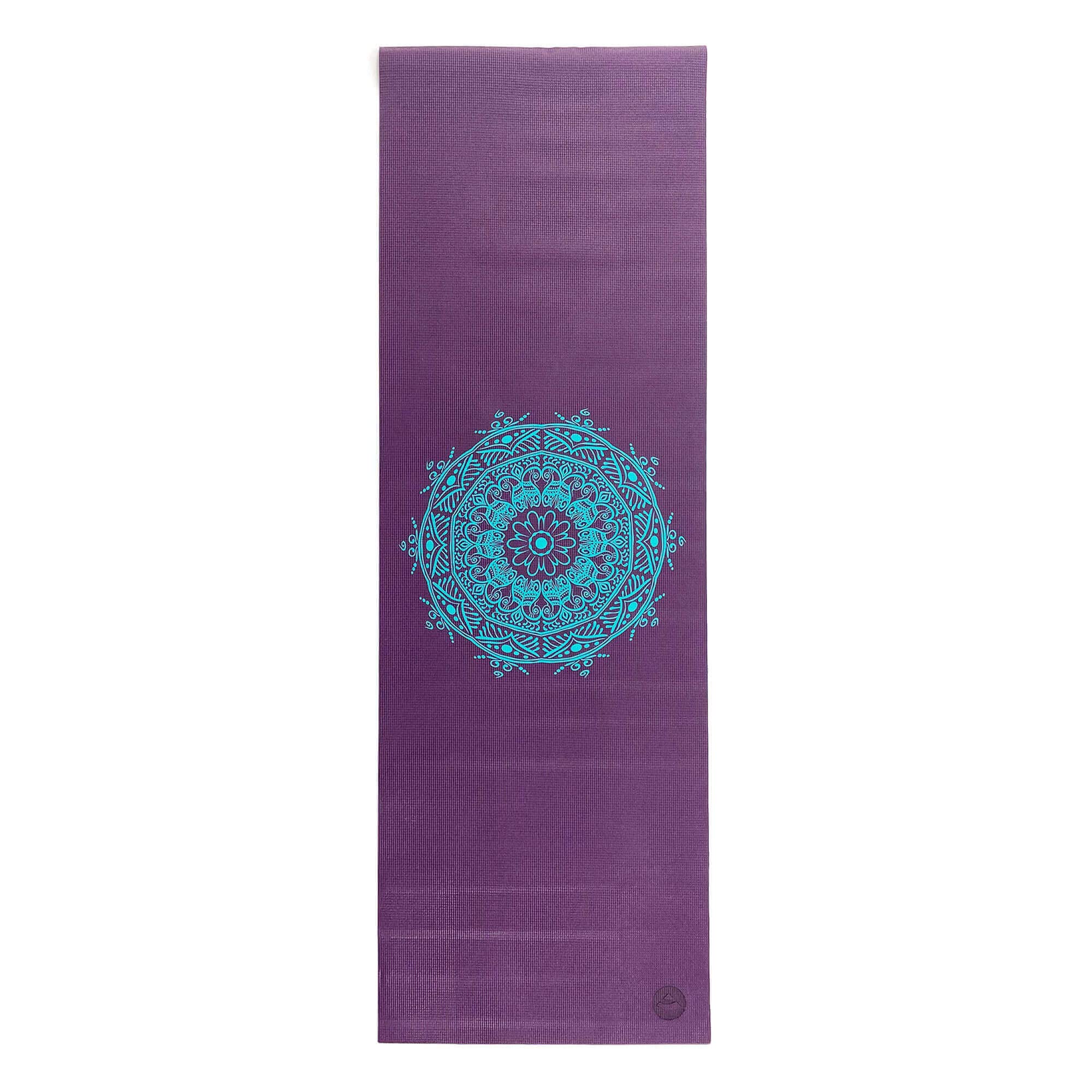 Yogamatte der LEELA COLLECTION, PVC-Matte mit Öko-Tex, aubergine, bedruckt mit türkisem Design-Print „MANDALA“, Sticky Mat