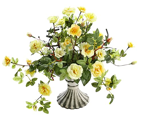 Deco Woerner Künstliche Rosen in Pokalvase Amphore 41 cm gelb aus Matter Keramik Kunstblumen