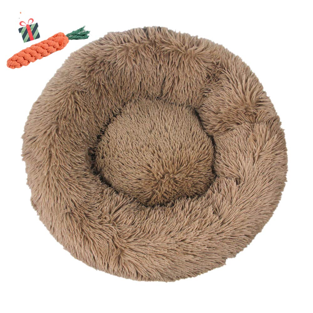 FANSU Hundebett rund Hundekissen Plüsch weichem Hundesofa rutschfest Base Katzenbett Donut Größe und Farbe wählbar (Khaki,110CM)