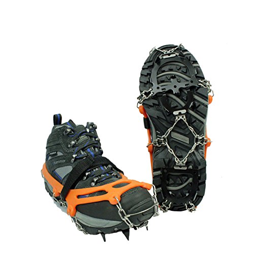 Tentock rutschfeste 12-Zähne-Steigeisen für Trekking Wanderungen Bergsteigen, Eisspikes aus Edelstahl, EIS-Traktion für Schuhe Stiefel(12 Zähne,Orange)