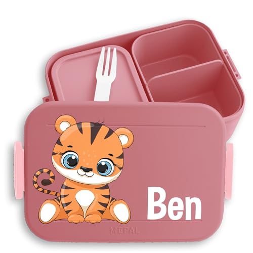 Kinder Mepal Bento Box Lunchbox Bentobox - Tiger - Tiger süß Tigermotiv Großkatze Raubtier - 900 ml - Rosa - BBK223