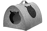 Filz Katzenhöhle Spielzeug – Faltbare Kuschelhöhle Schlafplatz für Katzen zum Schlafen, Verstecken, Toben und Kratzen (L)