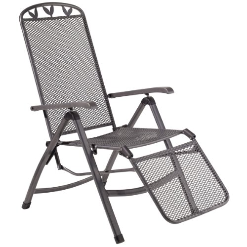 greemotion Relaxsessel Toulouse eisengrau, Stuhl mit 5-fach Verstellung und Fußteil, Gartenstuhl aus schmutzunempfindlichem Streckmetall, witterungsbeständig und pflegeleicht