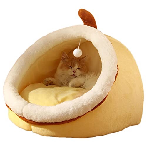 Bestlle Katzenbetthöhle | Waschbares, gemütliches Haustierbett mit interaktivem Katzenspielzeug und abnehmbarem, gepolstertem Kissen - Keine Verformung, weiches Plüsch-Haustierhaus für kleine