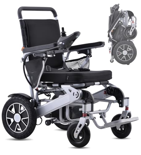 Broobey Tragbare elektrische Rollstühle für Erwachsene, leichter elektrischer Rollstuhl, Unterstützung 150kg, elektrisch motorisierter Klapp-Rollstuhl für Senioren, Silber