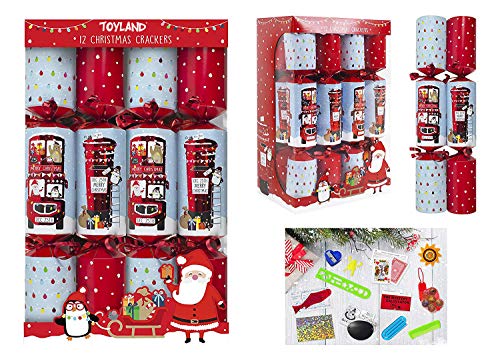 Toyland® Packung mit 12 Weihnachtsfeier Gefälligkeiten mit Briefkasten und Rotem Busdesign - Britisches Weihnachtsthema
