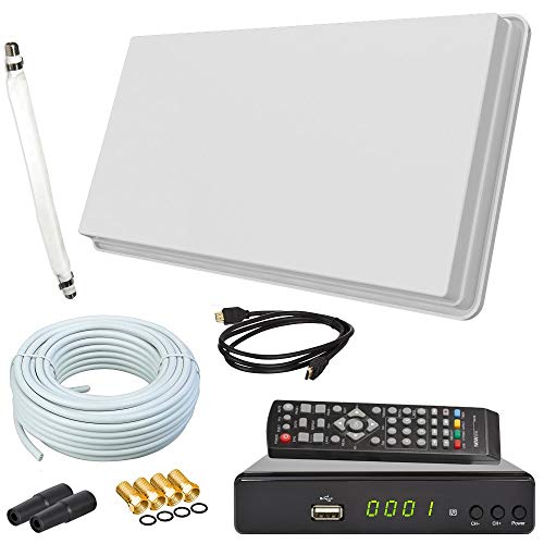 netshop 25 Selfsat H30D1+ Flachantenne Single + HD Receiver + 10m Kabel + Fensterhalterung + 1 Fensterdurchführung + 4 F-Stecker + 2 Wetterschutztüllen (Full HD 4K UHD Sat Anlage für 1 Teilnehmer)