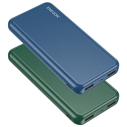 ENEGON 2er-Pack Tragbares Ladegerät Powerbank 10000mAh, Das Telefonladegerät mit USB-C-EIN- und -Ausgang und Zwei USB-Ausgängen für iPhone, iPad, Galaxy S9, Tablets und mehr (Blau+Grün)