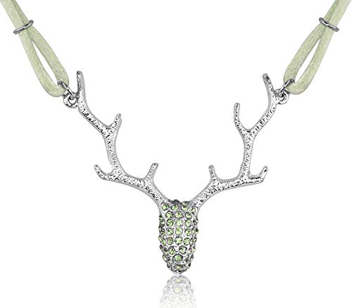 LUISIA® Halskette Nicola mit Strass Hirschkopf und Kristallen von Swarovski® - Lindgrün