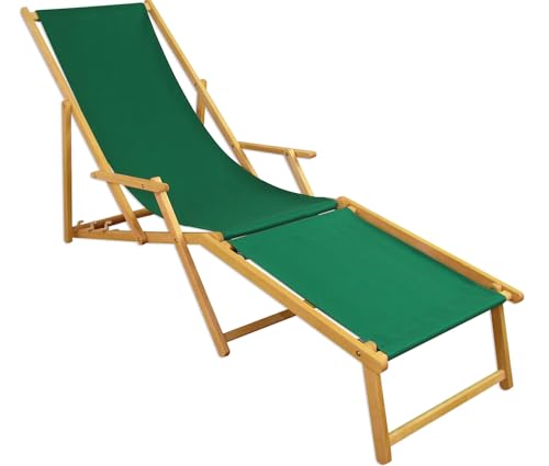 Holz-Liegestuhl klein oder groß mit viel Zubehör nach Wahl Stofffarbe grün V-10-304N, Ausstattung Liegestuhl:Fußteil