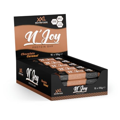 XXL Nutrition - N'Joy Protein Bar - Der Leckerste Proteinriegel, Eiweißriegel, Protein Riegel, Weniger Zucker, Mehr Geschmack - Chocolate-Caramel - 15-pack