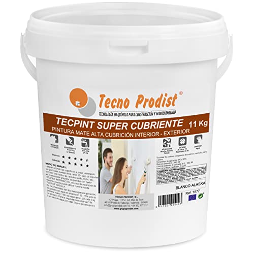 TECPINT SUPER DECKLACK von Tecno Prodist - 11 Kg (WEISS) Außen- und Innenfarbe auf Wasserbasis -Extra deckend, weißes Alaska-Finish - abwaschbar - geruchsneutral, nicht spritzend - einfache Anwendung