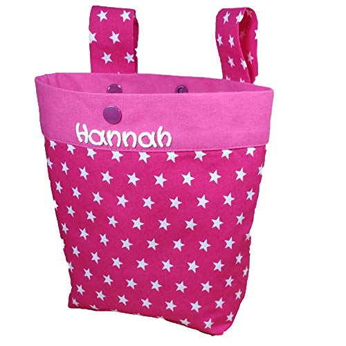 Lenkertasche Sterne mit Namen, Laufrad Fahrrad Kindertasche personalisiert, Kinderfahrradtasche, Laufstalltasche, Rollertasche, Farbe:pink