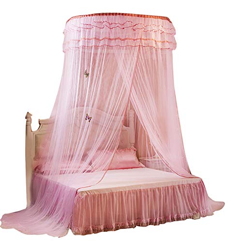 Moskitonetz, Spitze Runde Baldachin Betthimmel Netting Prinzessin Stil Zelt Bett Vorhang Netting für den Heimgebrauch/Mädchen Bett (4 Farben)(Rosa)