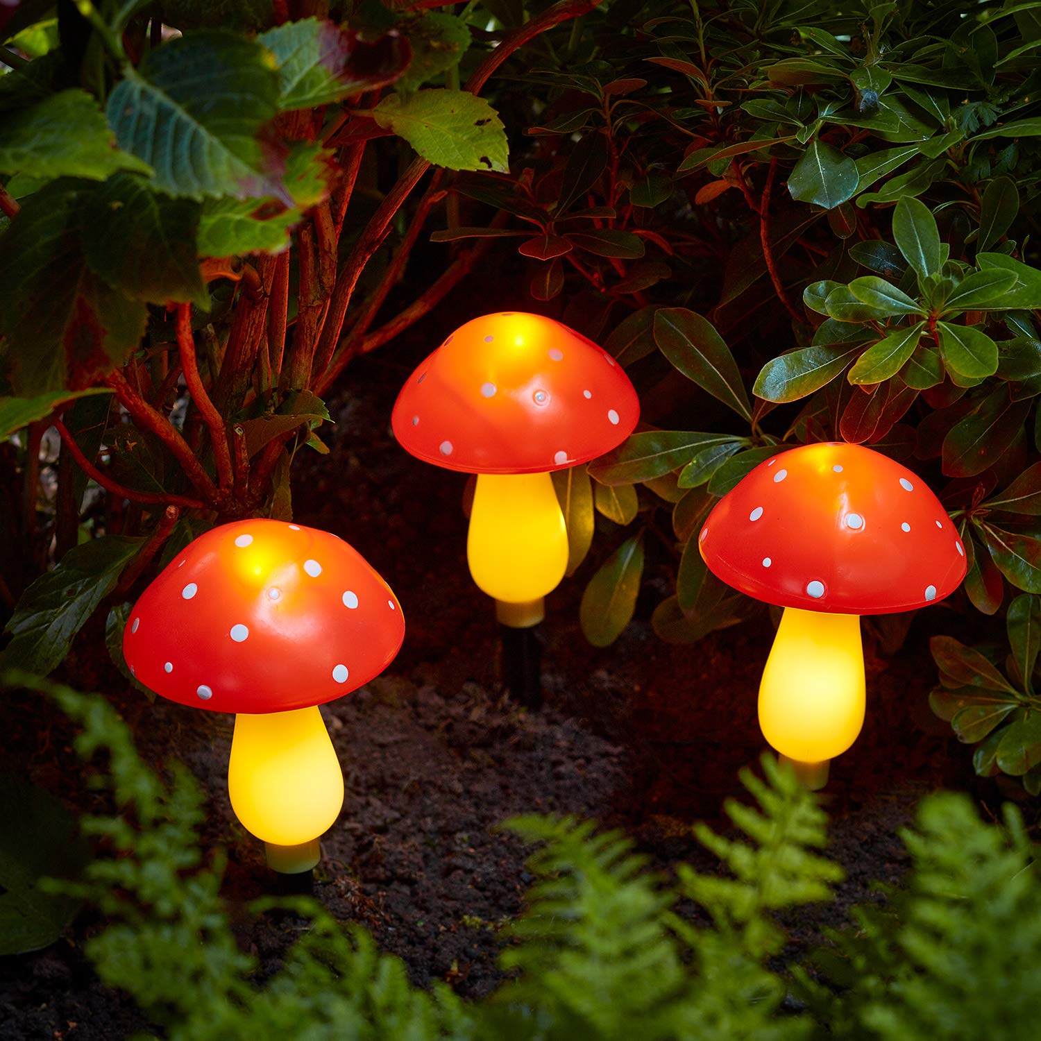 Lights4fun 9er LED Solarleuchte Pilze Solar Lichterkette Fliegenpilze warmweiß Solarleuchten Pilz Garten Leuchten Solar Lichterkette Pilze Mushroom Lamp