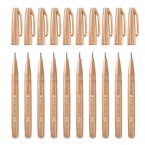 Pentel SES15C-E2X Brush Sign Pen hellbraun, Faserschreiber, pinselähnliche Spitze, 10 Stück