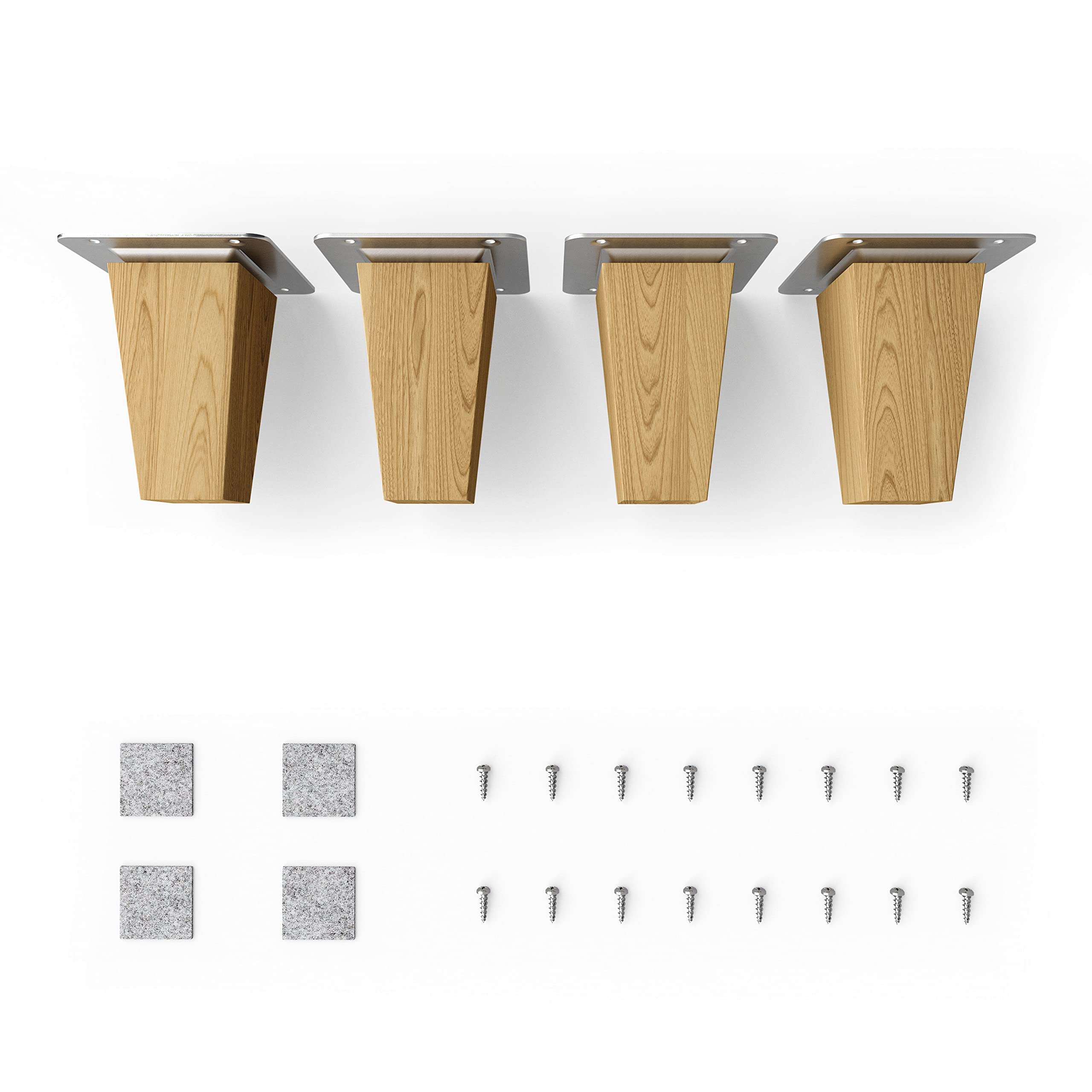 Sossai® Holz-Tischbeine - Clif Square | Öl-Finish | Höhe: 8 cm | HMF3 | eckig, konisch (gerade Ausführung) | Material: Massivholz (Eiche) | für Tische, Beistelltische, Schminktische