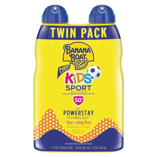 Banana Boat Sunscreen Kids Sport, Tear-Free Broad Spectrum Sunscreen Spray - SPF 50-6 Ounce Twin Pack