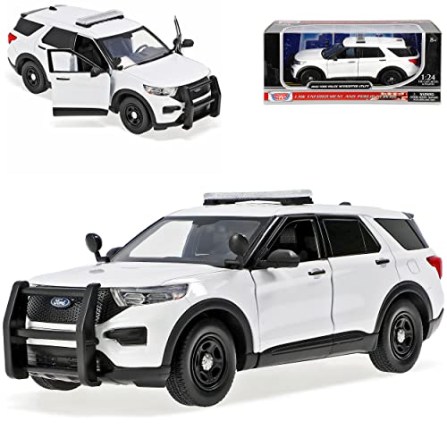 Motormax Ford Explorer XLT Police Interceptor Utility Weiss Polizei mit Sirene 6. Generation Ab 2019 1/24 Modell Auto