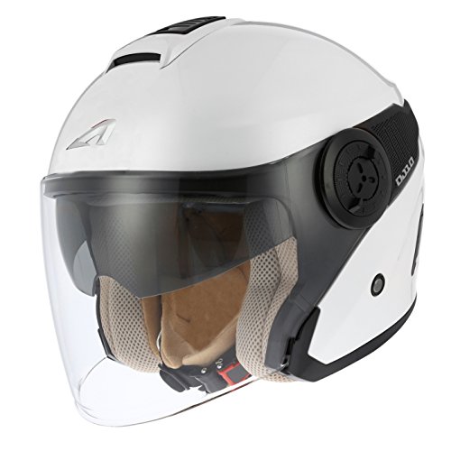 Astone Helmets - Casque jet DJ10-2 monocolor - Casque jet à écran long - Casque jet moderne en polycarbonate - pearl white/black XL