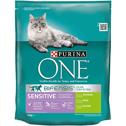 Purina ONE BIFENSIS Sensitive Katzentrockenfutter: reich an Truthahn & Reis, hohe Verträglichkeit bei Katzen mit empfindlicher Verdauung, mit Omega 6