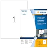 HERMA 10315 Universal Etiketten ablösbar, 100 Blatt, 210 x 297 mm, 1 pro A4 Bogen, 100 Stück, selbstklebend, bedruckbar, matt, blanko Papier Klebeetiketten Aufkleber, weiß