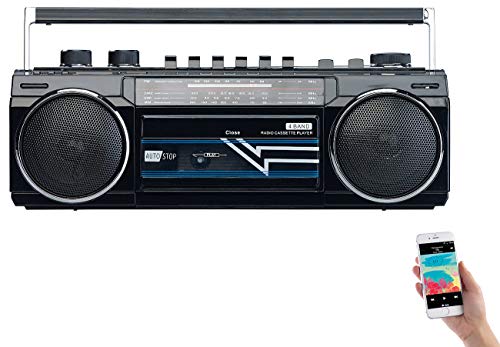 auvisio Kassettenplayer: Retro-Boombox mit Kassetten-Player, Radio, USB, SD & Bluetooth, 8 Watt (Kassettenspieler)