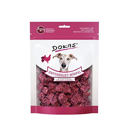 DOKAS Entenbrust-Würfel - Premium Superfood-Snack für Hunde aus Entenbrust - Mit Kichererbsen, Rote Beete & Kokosöl - 1 x 150 g