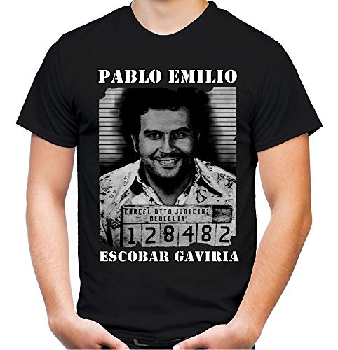 Pablo Escobar Männer und Herren T-Shirt | Mugshot Narcos Kolumbien (4XL, Schwarz)