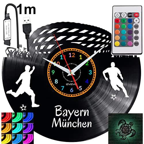 EVEVO German Football Team RGB LED Pilot Wanduhr für Fernbedienung Schallplatte Modern Dekorativ für Geburtstagsgeschenk Tolles Geschenk Uhr