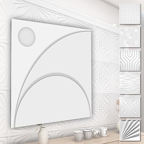 HEXIM 3D Wandpaneele, PVC Kunststoff weiß - Abstrakt Design Paneele 50x50cm Wandverkleidung (5QM HD129) 3D Struktur Innenbereich Außen