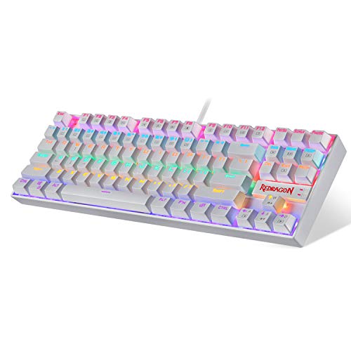 Redragon K552 mechanische Gaming-Tastatur Regenbogen-LED-Hintergrundbeleuchtung, kabelgebunden mit Anti-Staubdichten Schaltern für Windows PC (weiß, 87 Tasten roter Schalter)