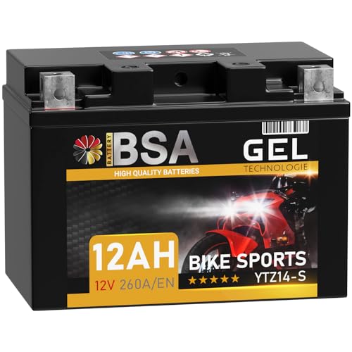 BSA YTZ14-S GEL Roller Batterie 12V 12Ah 260A/EN Motorradbatterie doppelte Lebensdauer entspricht YTZ14-4 GTZ14-4 vorgeladen auslaufsicher wartungsfrei